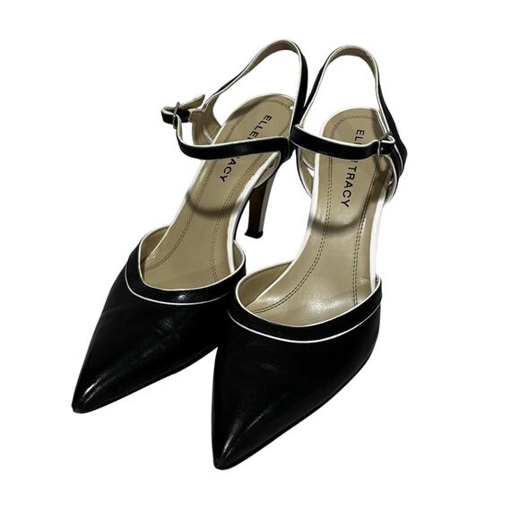 Ellen Tracy high heel strappy shoes black & white leather US 8M Boss Lady style - Picture 2 of 11